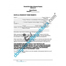 Bill of Sale of Personal Property - Florida (No Warranty)